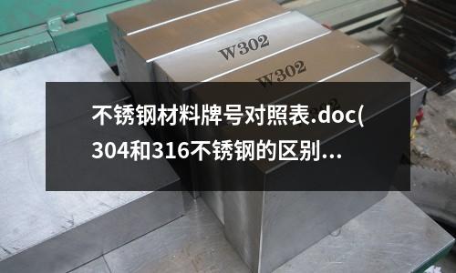 不锈钢材料牌号对照表.doc(304和316不锈钢的区别)